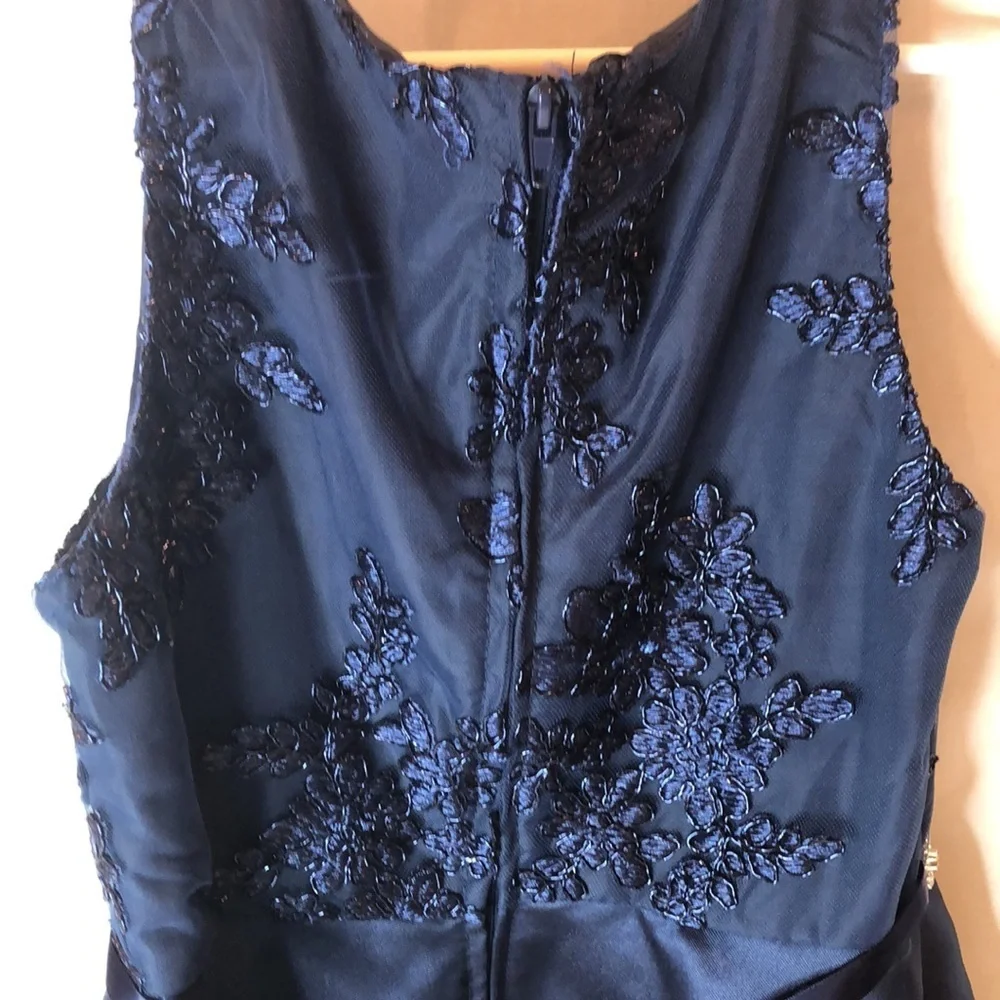 RARE EDITIONS Elegant Navy Dress with Embellishments & Floral Embroidery Girl 7